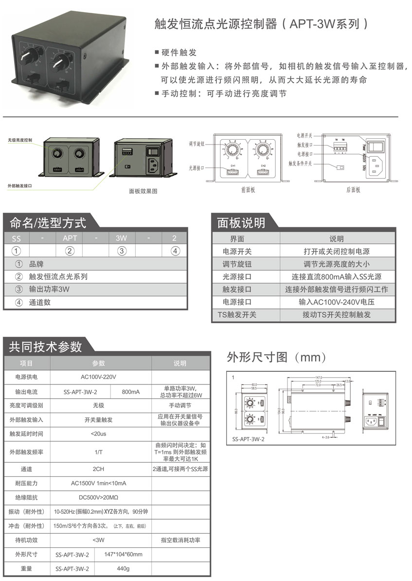 觸發(fā)恒流點(diǎn)光源控制器（APT-3W系列）